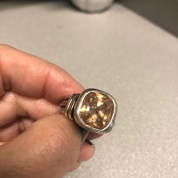 Sterling and gold cable, Amber ring. Sz 8 - Picture 4 of 8